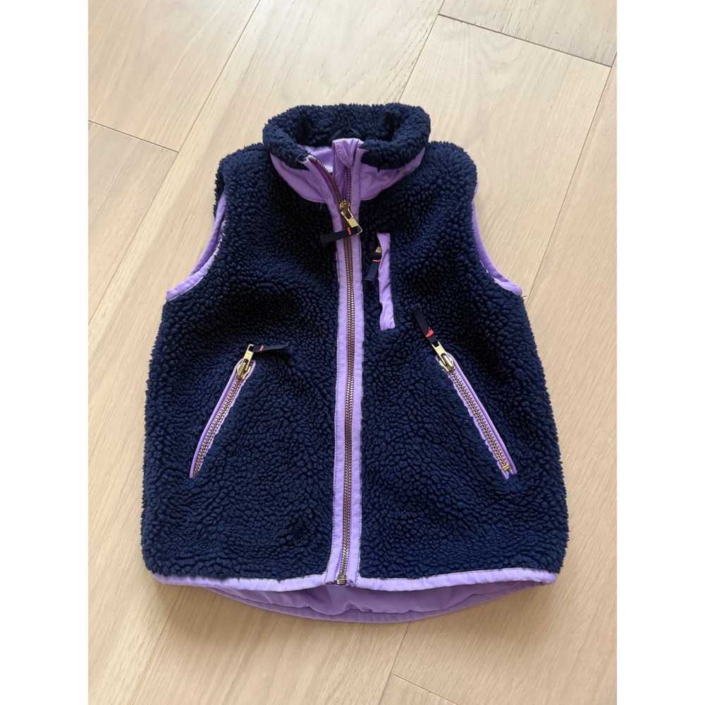 Crewcuts J.Crew Kids Sherpa Fleece Vest Navy Blue Purple Size 4-5 Full Zip